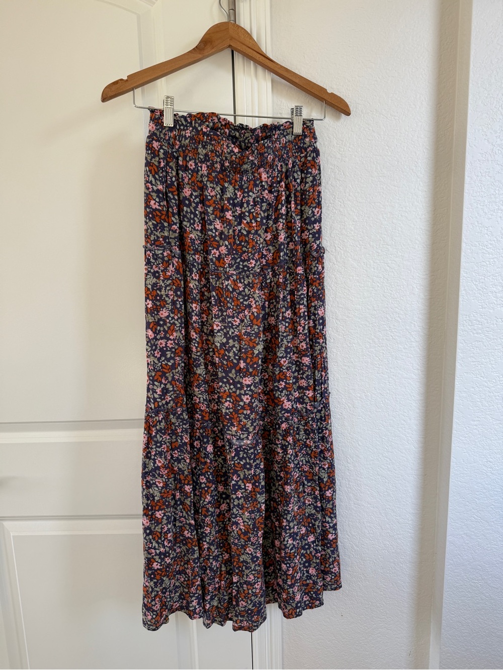 Boutique Floral Maxi Skirt in Navy with Pink & Rust Flowers